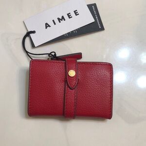 Aimee Kestenberg Amity Crimson Red Leather Card Wallet Branded Strap Accent NWT